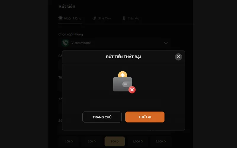 Một trong các lỗi phổ biến khi rút tiền VUA99 là chưa đủ vòng cược từ khuyến mãi