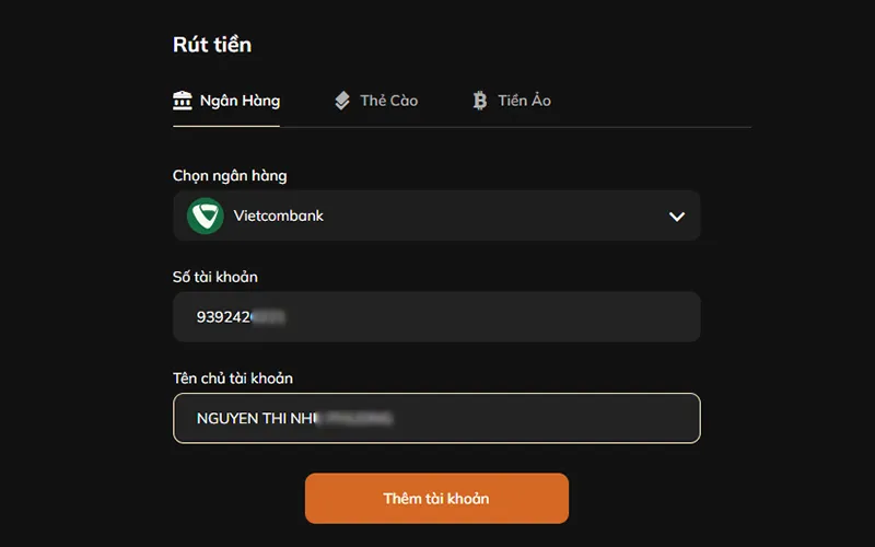 Người chơi chọn “Rút tiền VUA99” trong giao diện tài khoản cá nhân